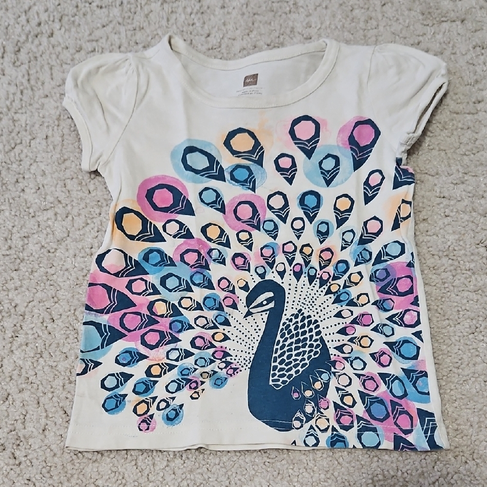 Tea Collection Cream T-Shirt with Peacock Design